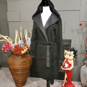 EUC Wrap Style Hooded Coat Wool Blend